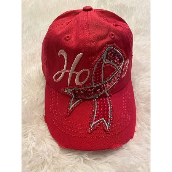 NWT KBETHOS OS Woman’s Pink Factory Distressed Cancer Awareness Cap - Picture 2 of 8